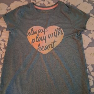 tek gear Girls' Heather Blue Tee with Peach Heart Graphic